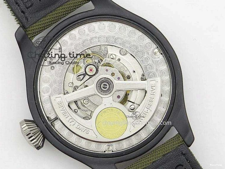 MIROTIME 0309 Big Pilot Top Gun Miramar PVD Plated Titanium on Green Nylon Strap A23J Refined 7398